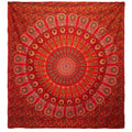 Couette double en coton + tenture murale - Mandala Paon - Rouge