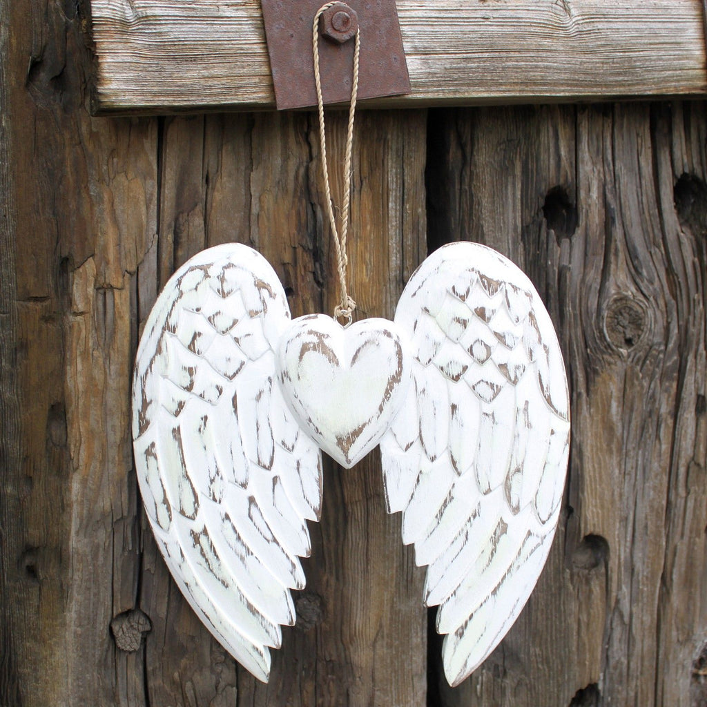 Aile d'ange double et cœur faits main - 24 cm