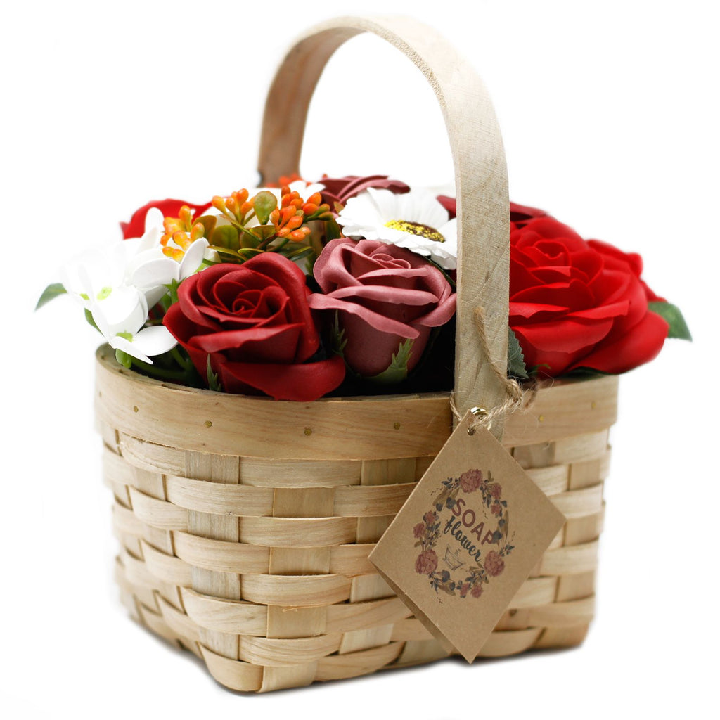 Bouquet en panier d'osier - grand rouge