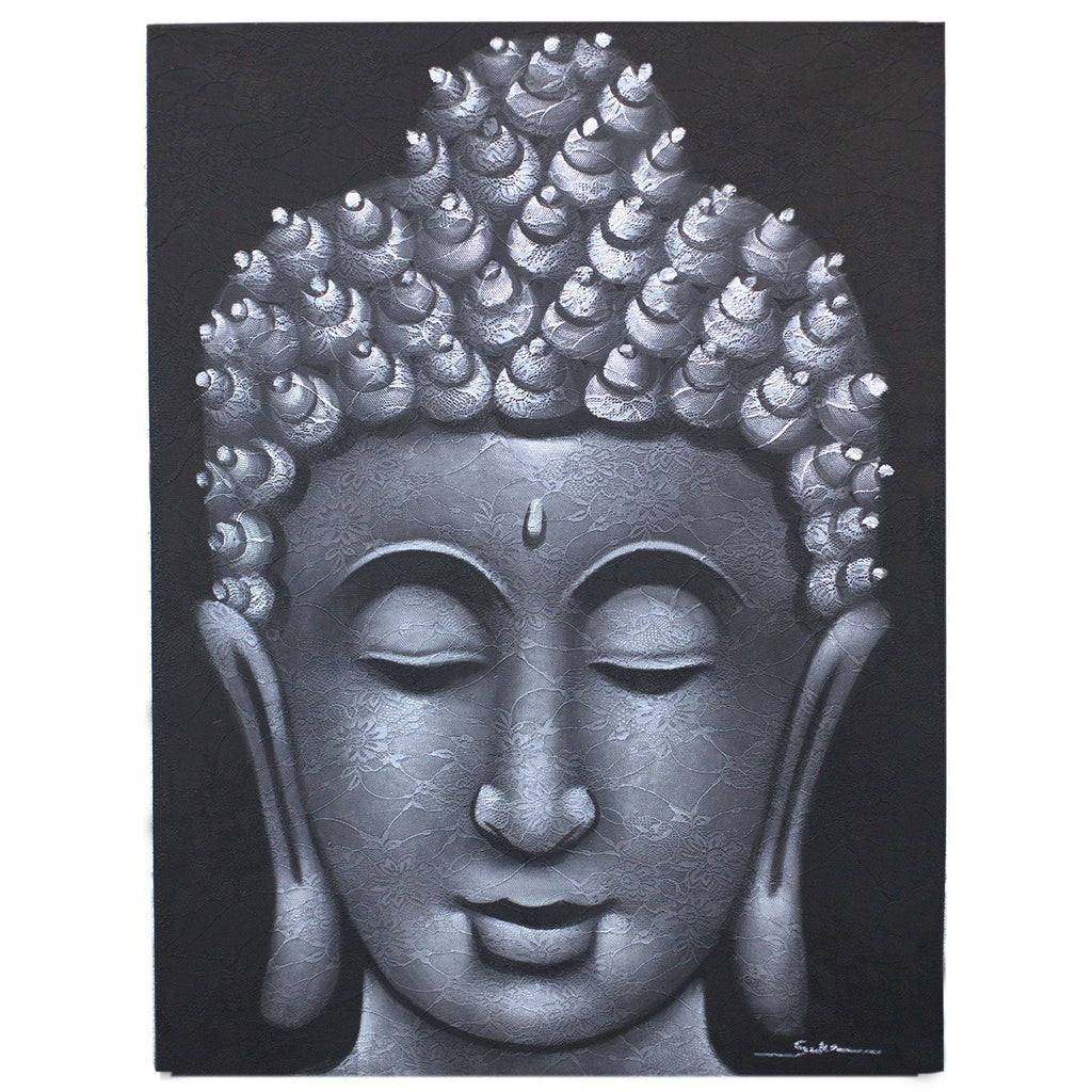 Peinture de Bouddha - Détail d'un brocart gris