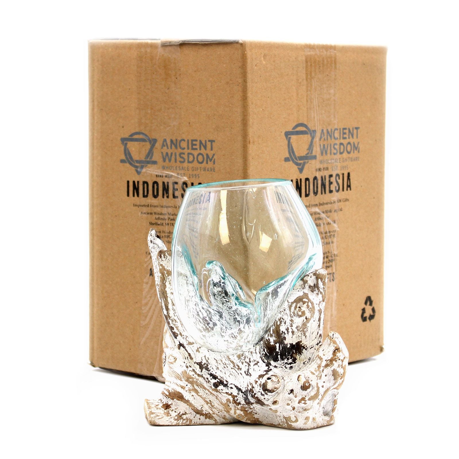 Bol moyen en verre fusionné sur bois blanchi
