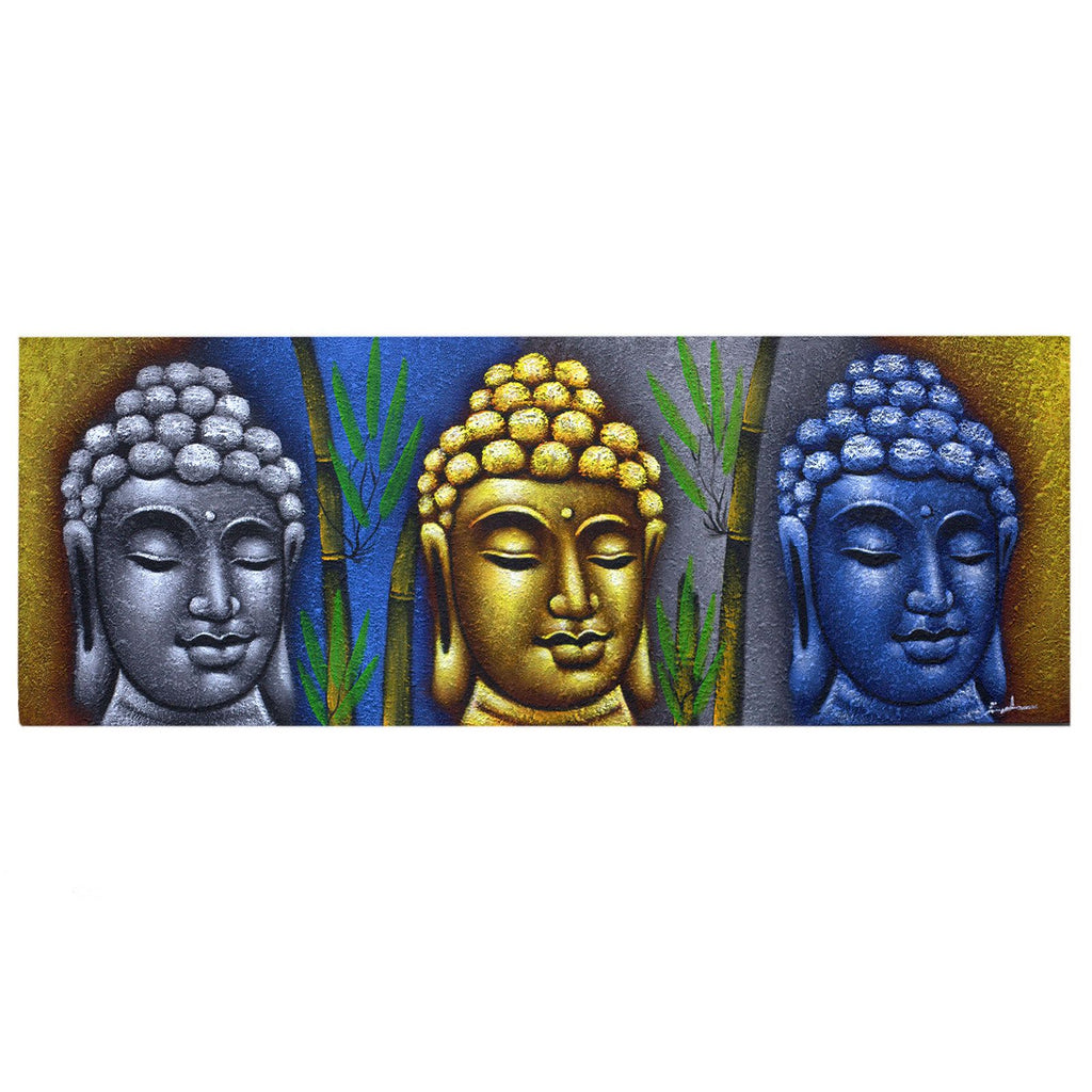 Peinture de Bouddha - Trois têtes avec bambou