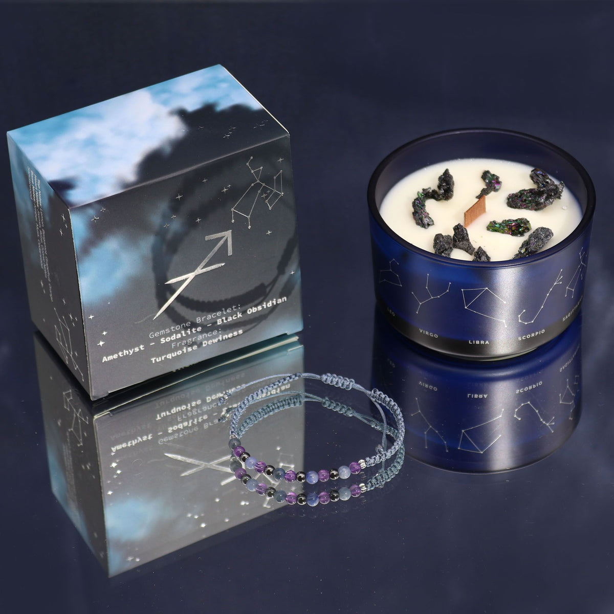 Bougie en cristal du zodiaque avec bracelet en pierre précieuse - Sagittaire