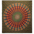Couette double en coton + tenture murale - Mandala Paon - Vert