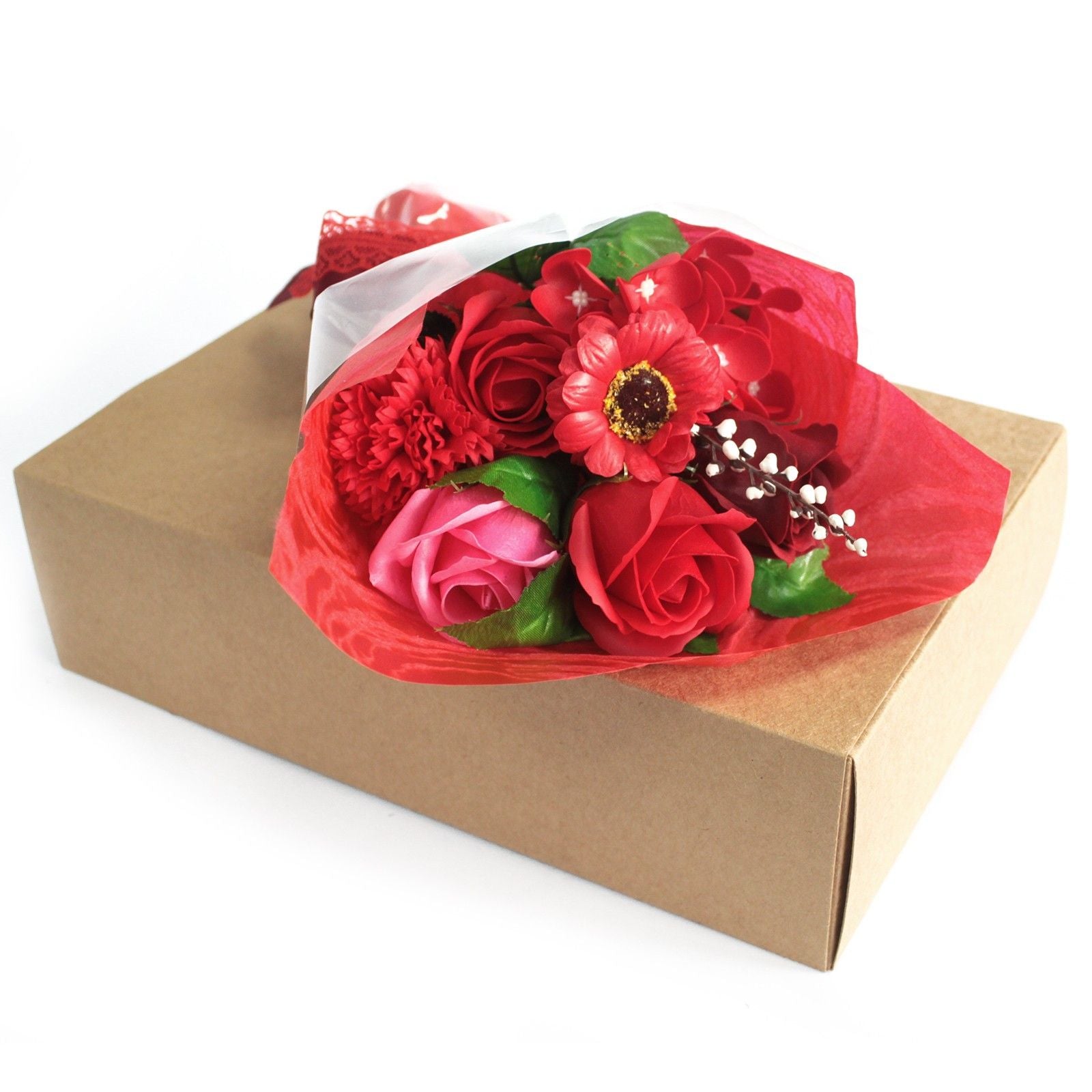 Bouquet de fleurs en savon dans une boîte - rouge