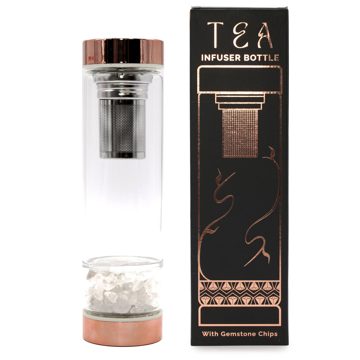 Bouteille de thé en verre - or rose - quartz roche
