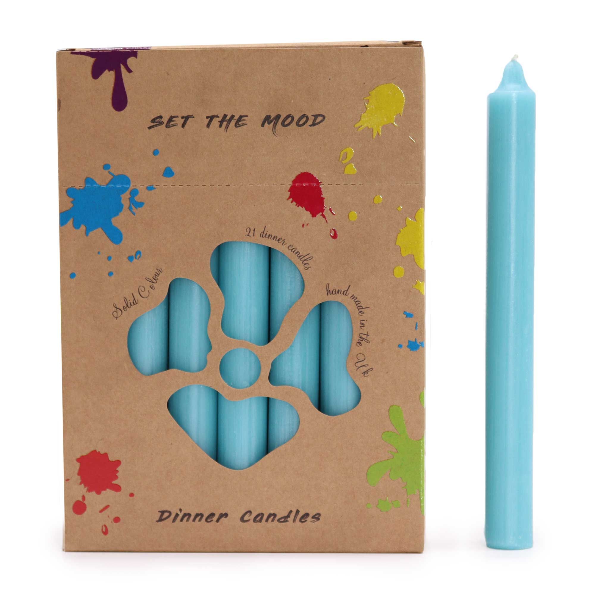 Ensemble de 21 bougies de table unies - Bleu rustique