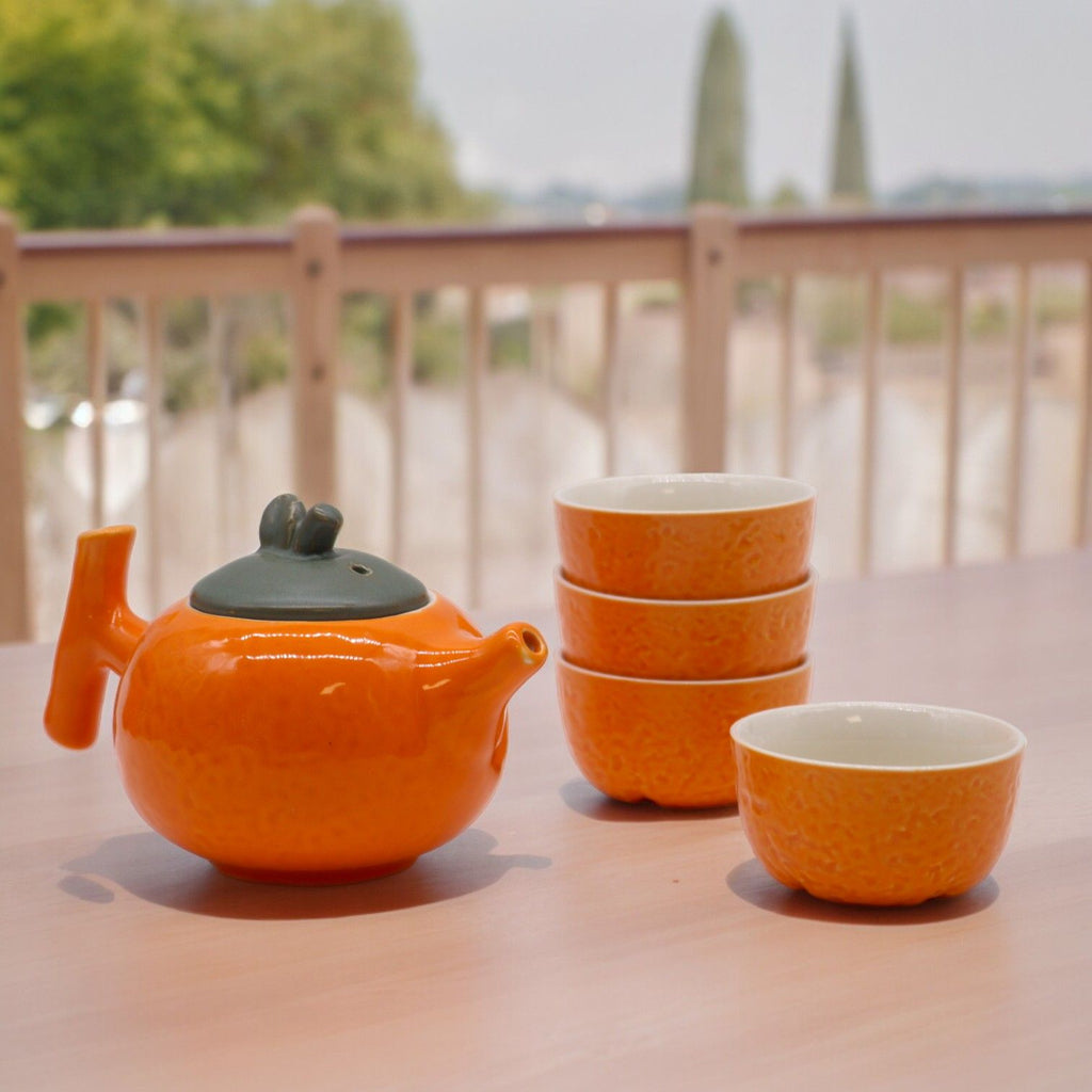 Service à thé - Orange - Théière et quatre tasses