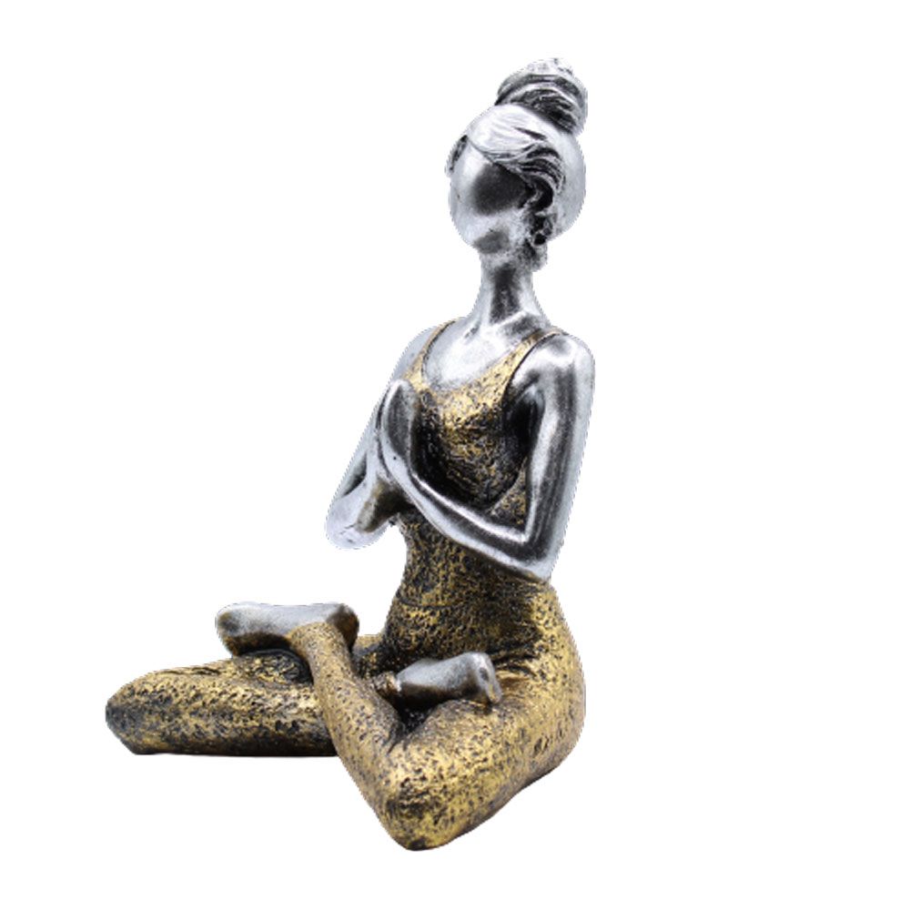 Figurine de femme pratiquant le yoga - Argent et or 24 cm
