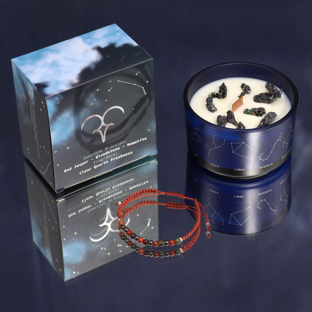 Bougie en cristal du zodiaque avec bracelet en pierre précieuse - Bélier