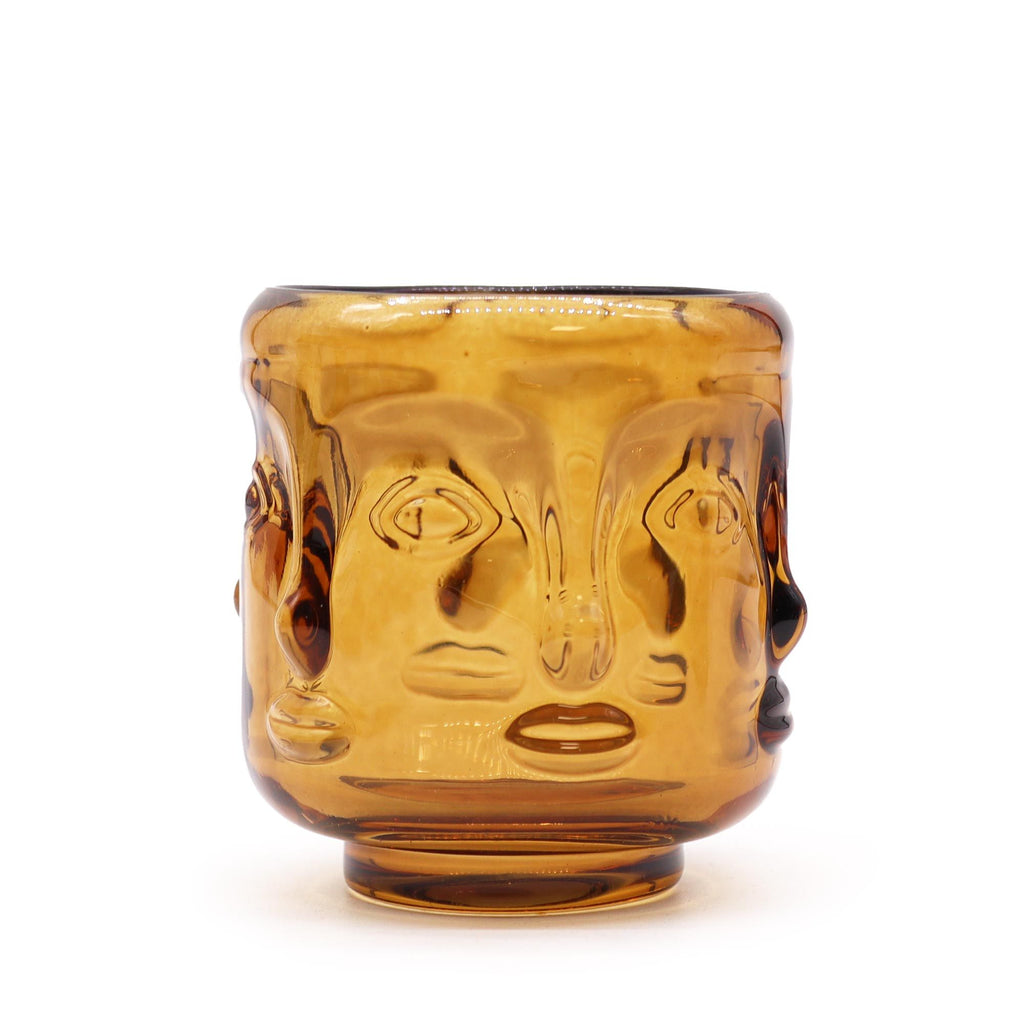 Pot à bougie orné de visages de Bouddha - Ambre antique