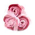 Coffret de 3 fleurs en savon en forme de cœur - Roses roses