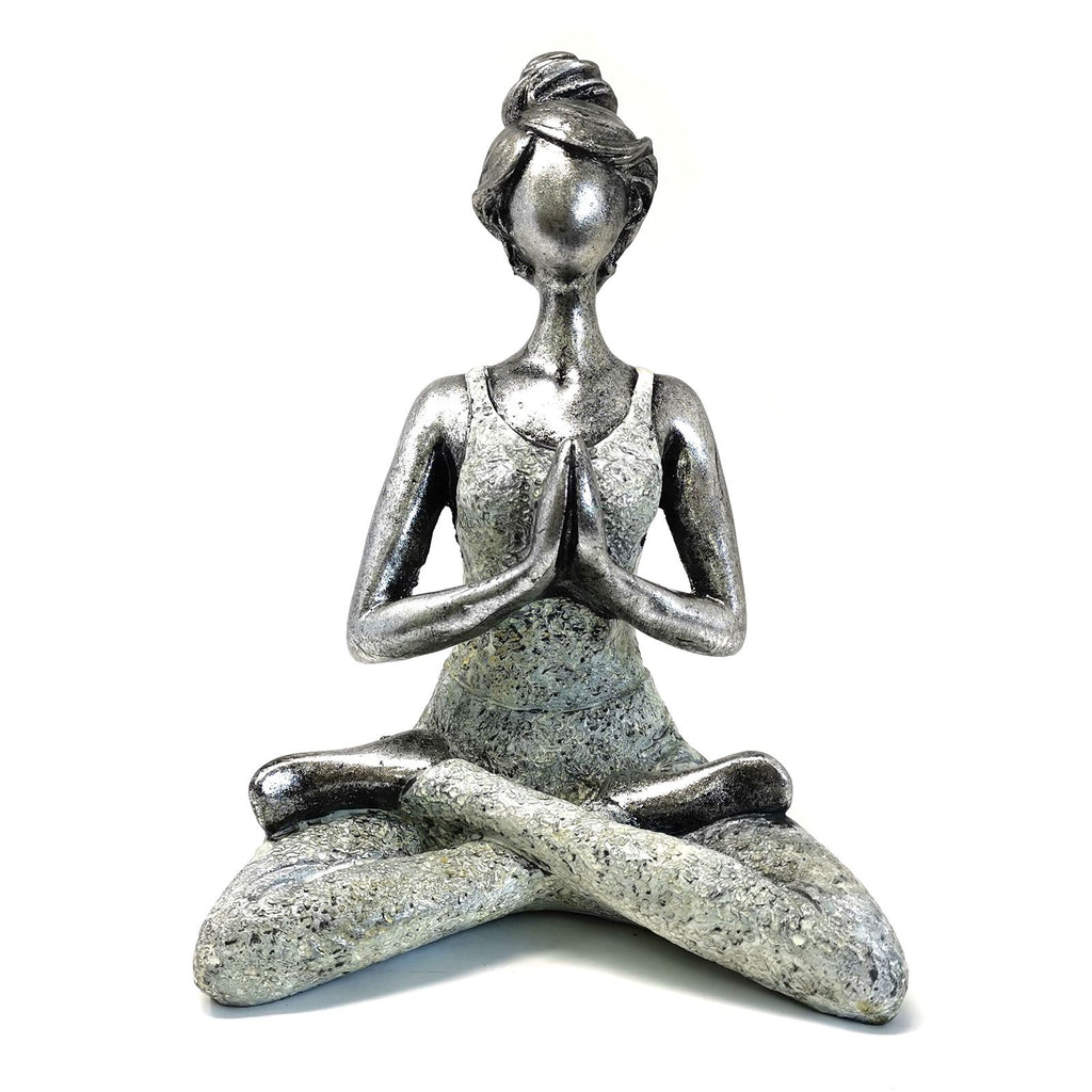 Figurine de femme pratiquant le yoga - Argent et blanc 24 cm