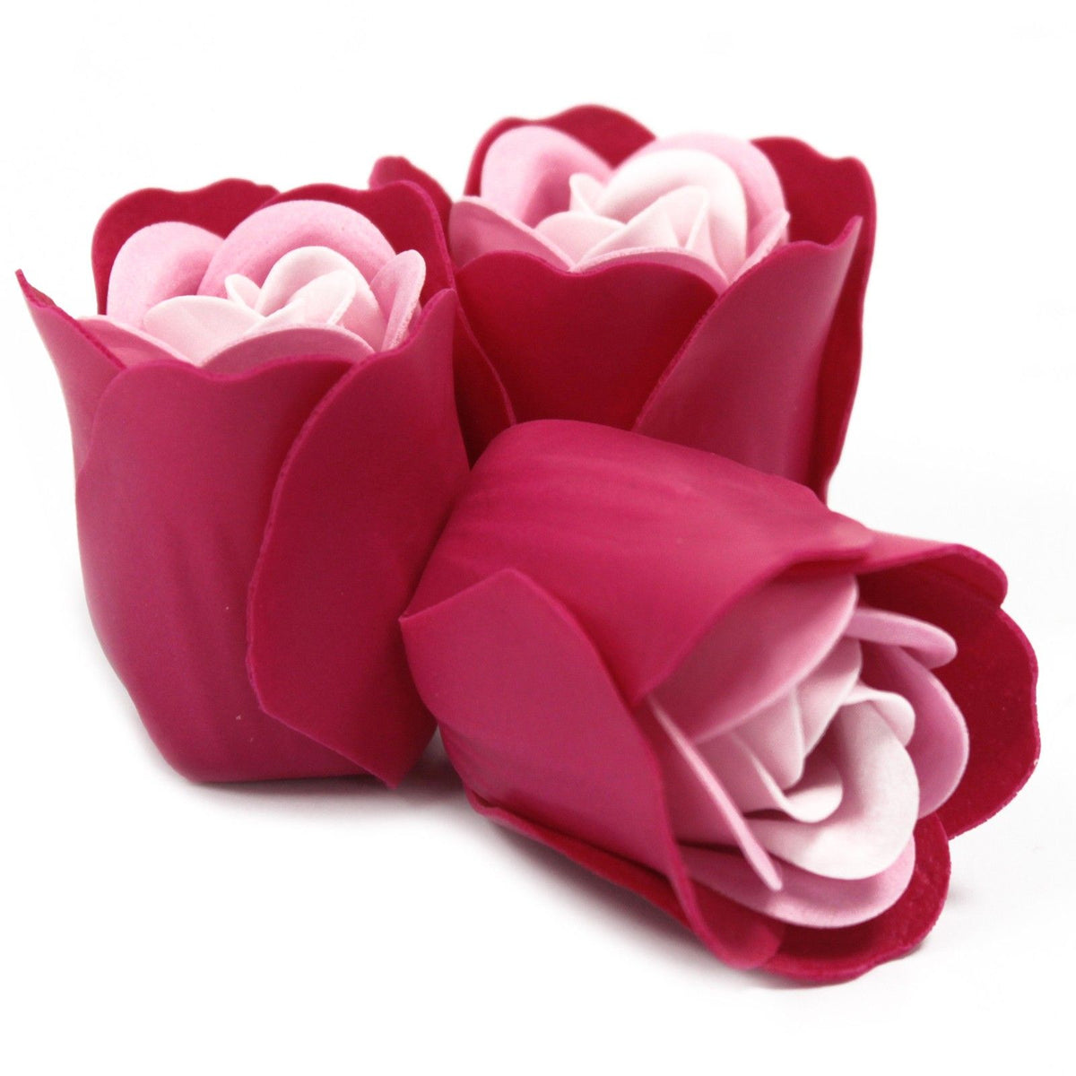 Coffret de 3 fleurs en savon en forme de cœur - Roses roses