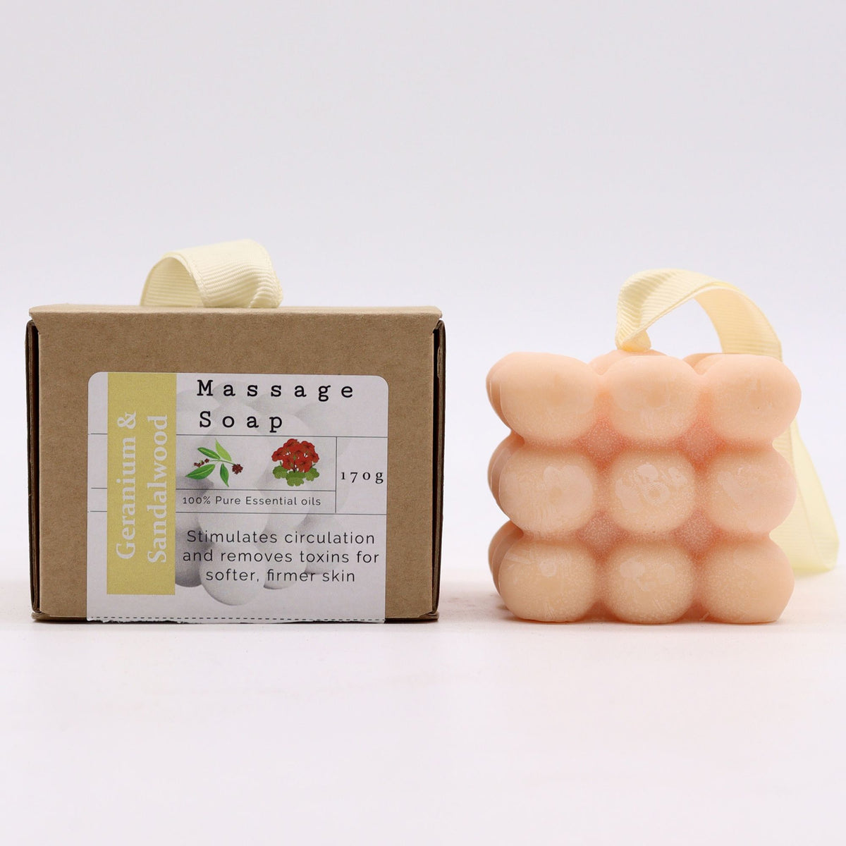 Savon de massage individuel en boîte - géranium et santal