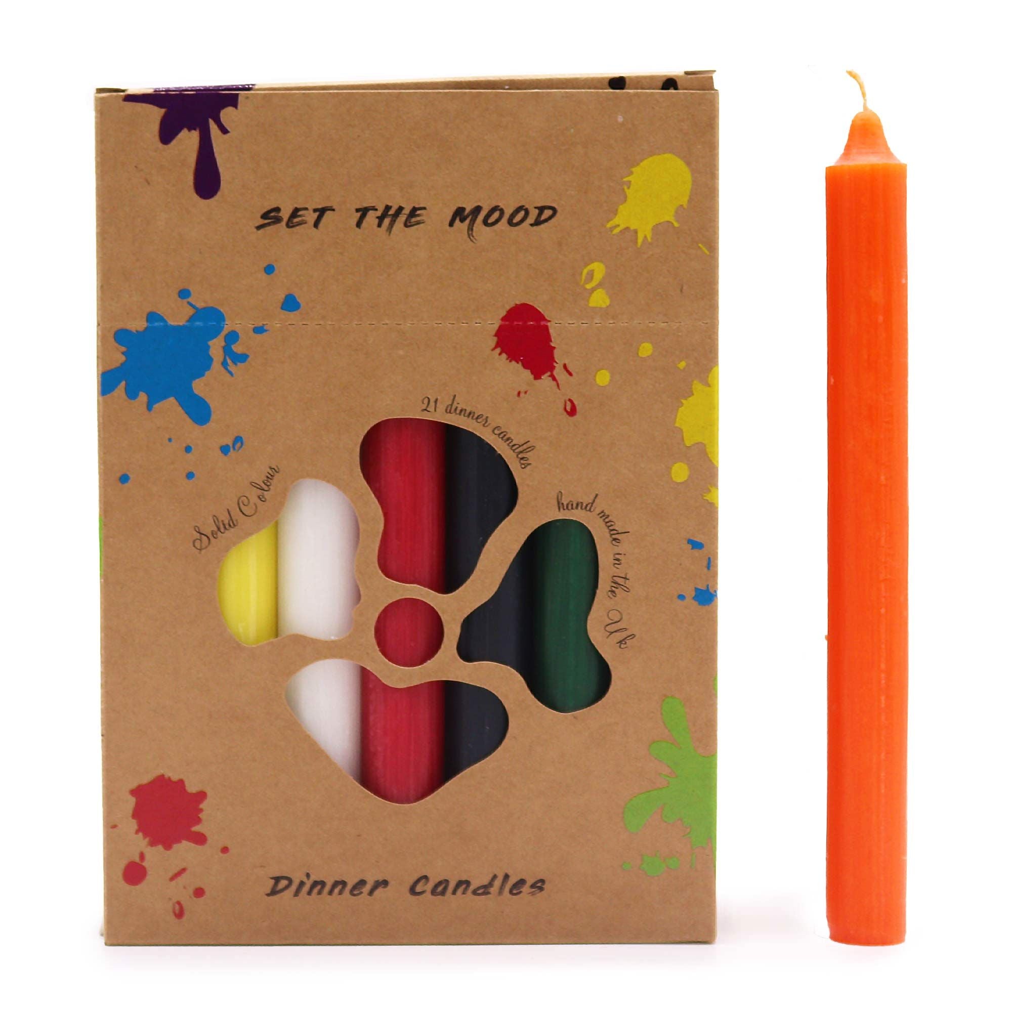 Ensemble de 21 bougies de table unies (7 couleurs assorties)
