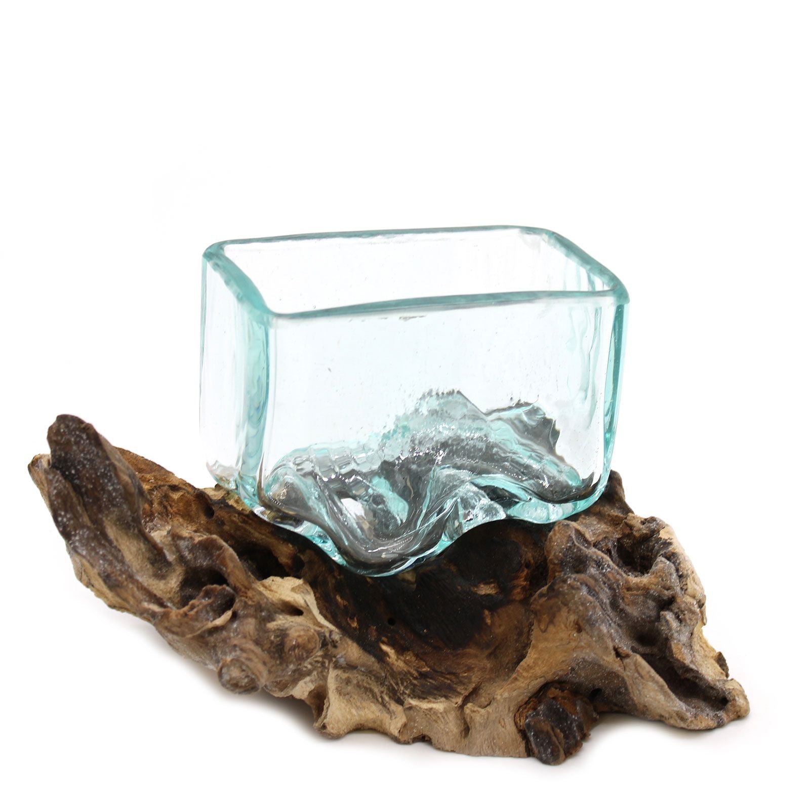 Réservoir en verre fusionné sur support en bois - Petit bol