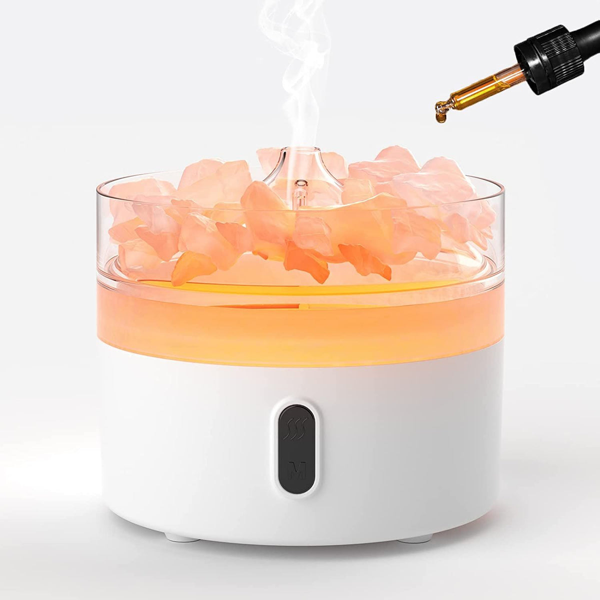 Diffuseur d'arômes au sel de l'Himalaya - Veilleuse - USB-C - Effet flamme (Sel inclus)