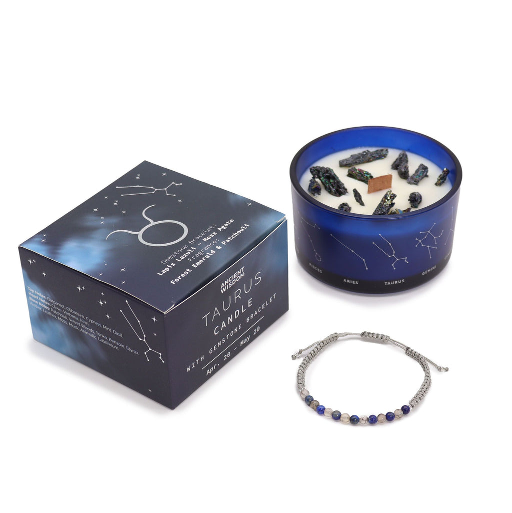 Bougie en cristal du zodiaque avec bracelet en pierre précieuse - Taureau