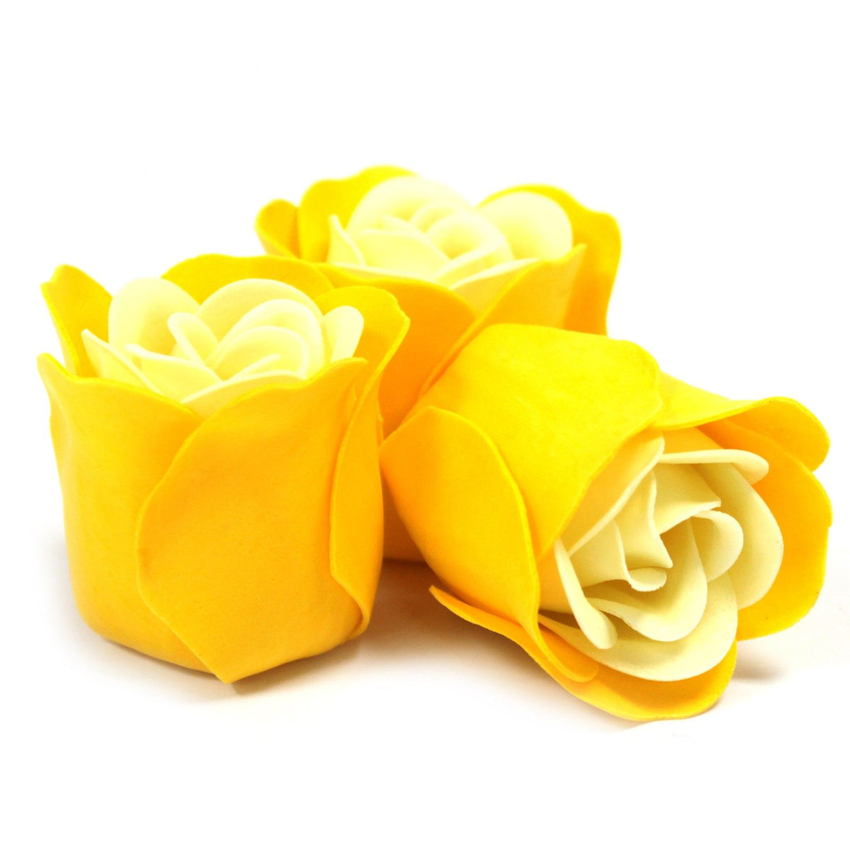 Ensemble de 3 fleurs en savon dans une boîte en forme de cœur - Roses printanières