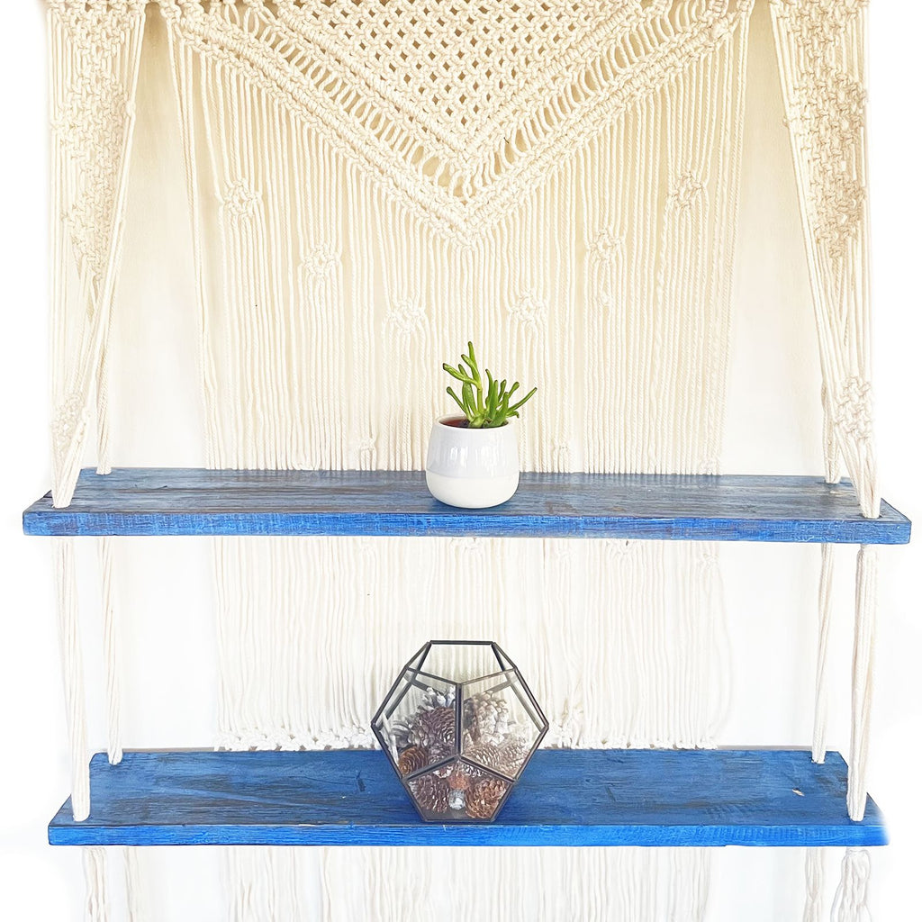 Étagères suspendues en macramé naturel - Bleues
