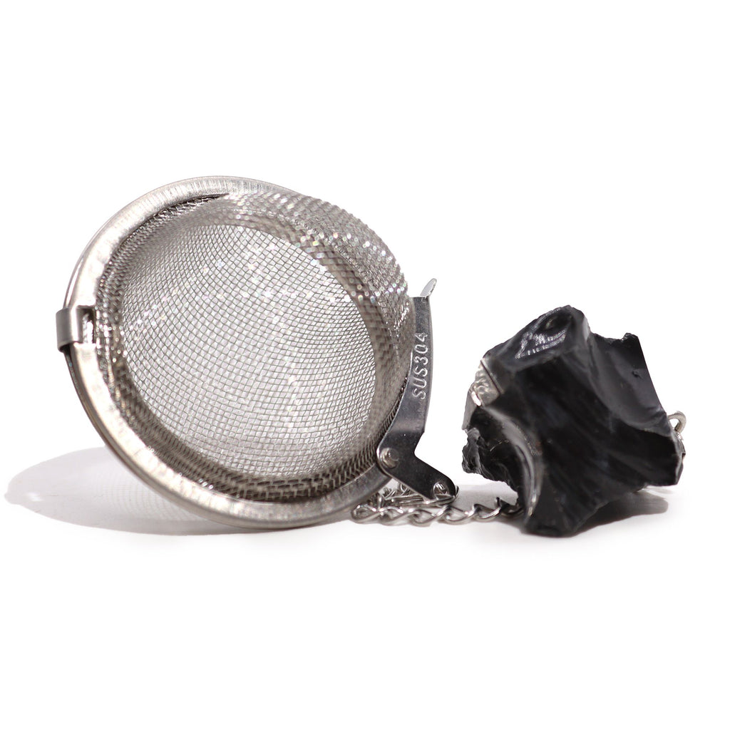 Passoire à thé en pierre précieuse brute - Obsidienne noire