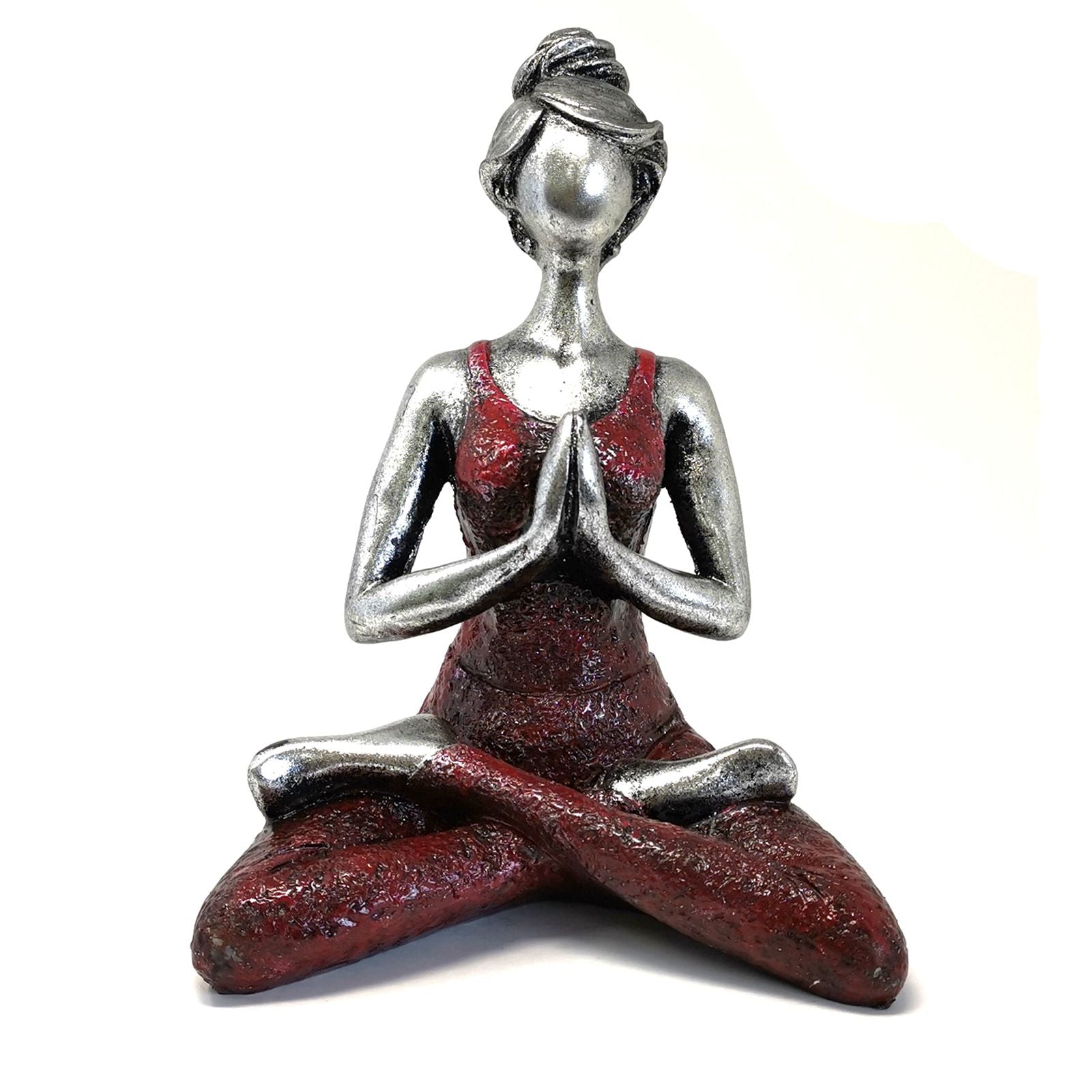 Figurine de femme pratiquant le yoga - Argent et Bordeaux 24 cm
