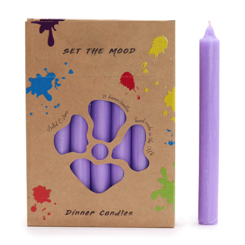 Ensemble de 21 bougies de table couleur unie - Lilas rustique