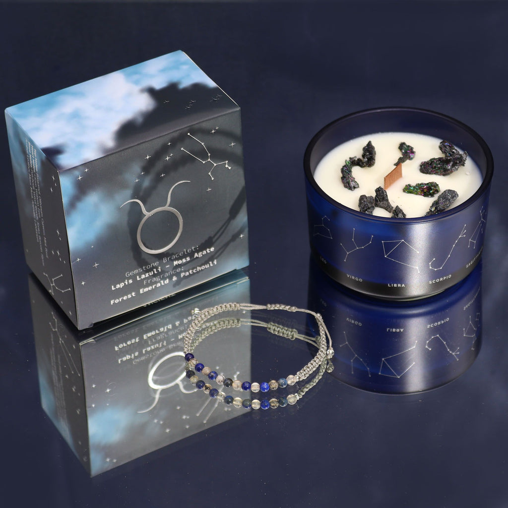 Bougie en cristal du zodiaque avec bracelet en pierre précieuse - Taureau