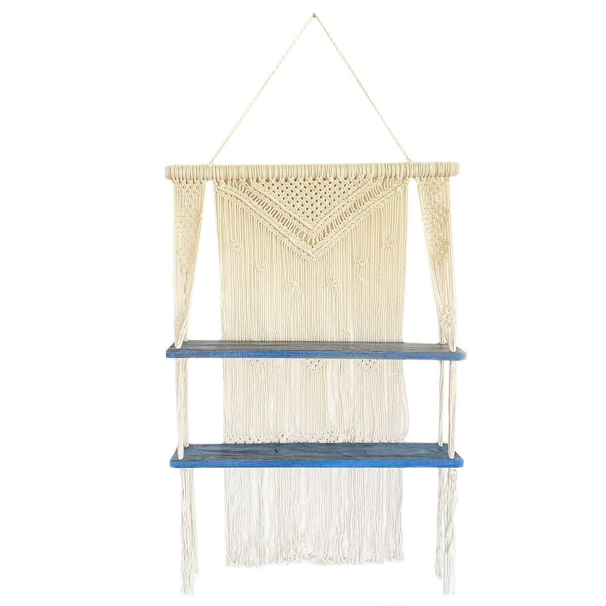Étagères suspendues en macramé naturel - Bleues