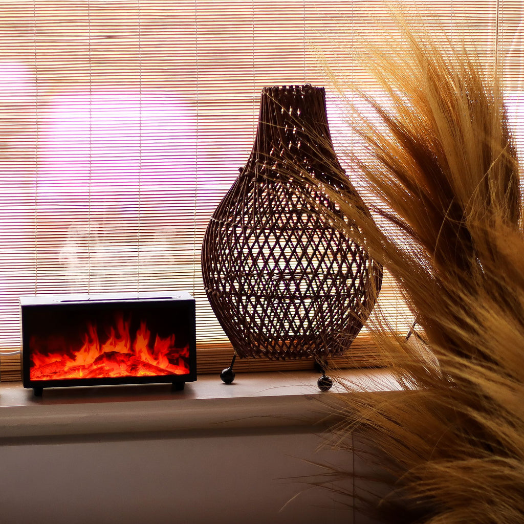 Diffuseur d'arômes avec effet flamme et chants d'oiseaux - USB noir - Couleurs changeantes