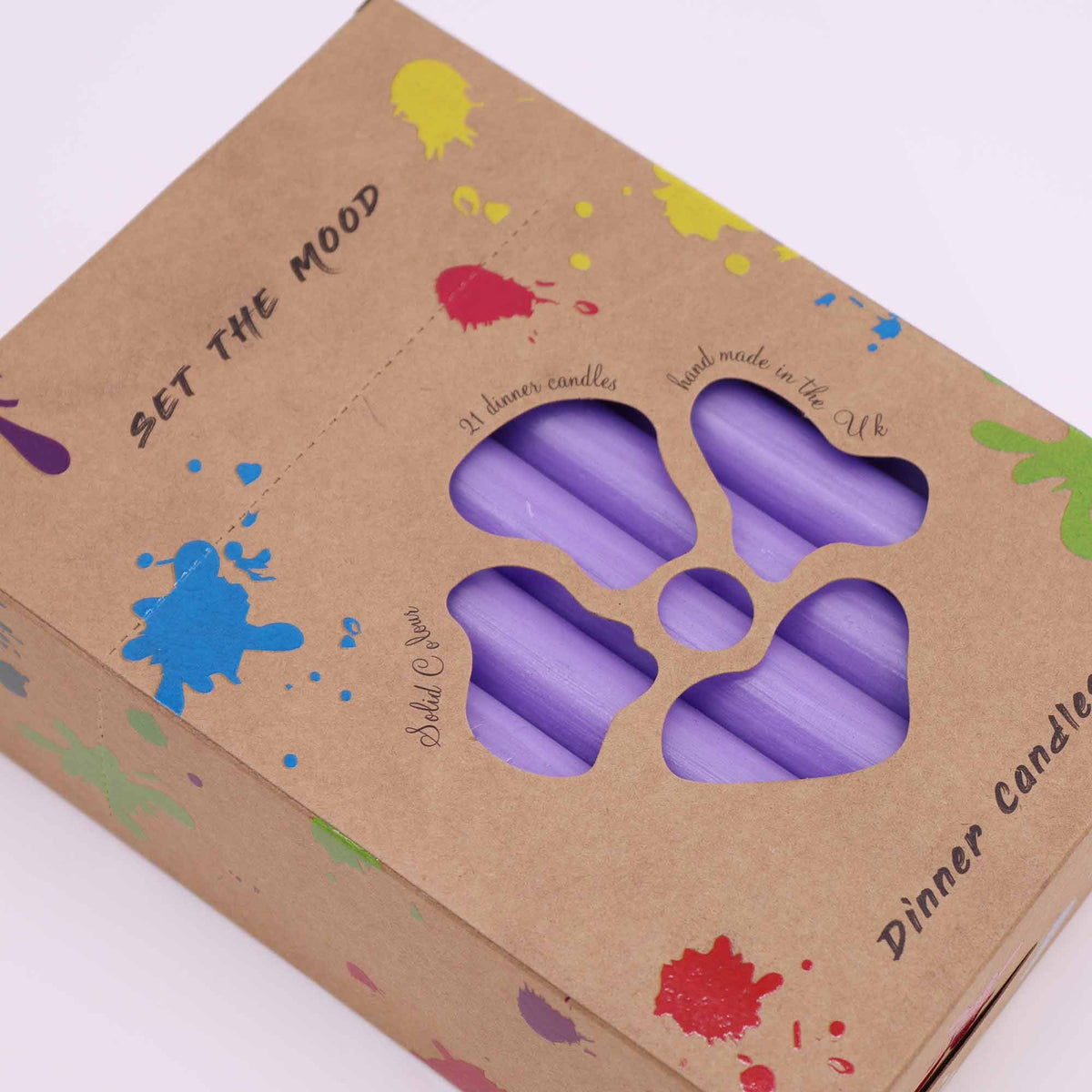 Ensemble de 21 bougies de table couleur unie - Lilas rustique