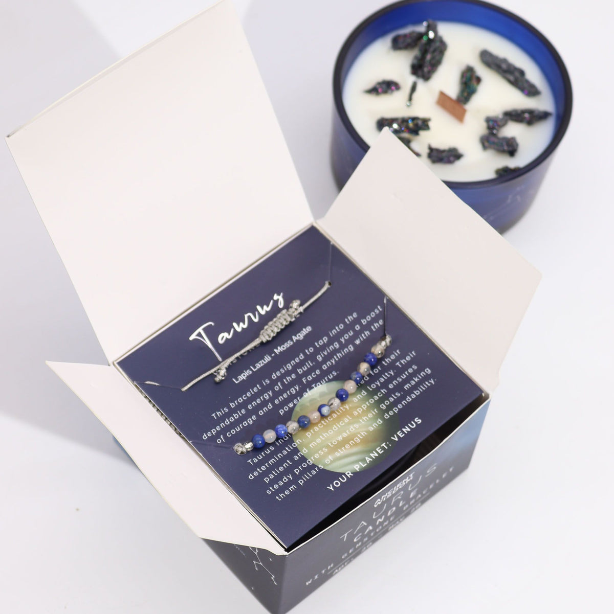 Bougie en cristal du zodiaque avec bracelet en pierre précieuse - Taureau