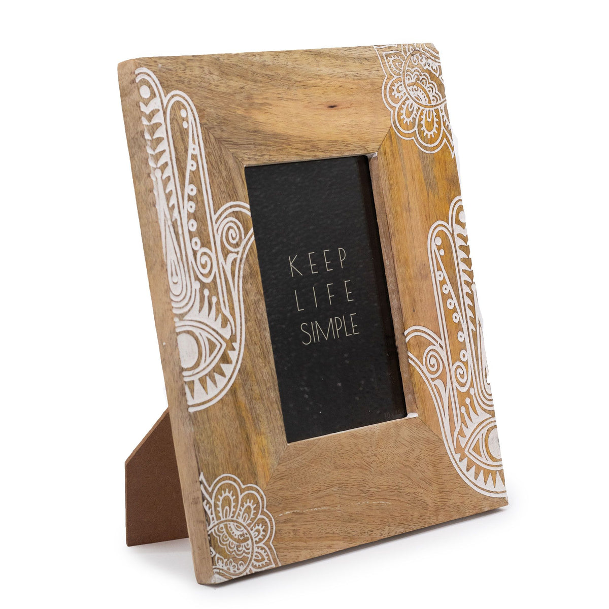 Cadre en bois de manguier (pour 10x15cm) 26x20x2cm - Hamsa blanc