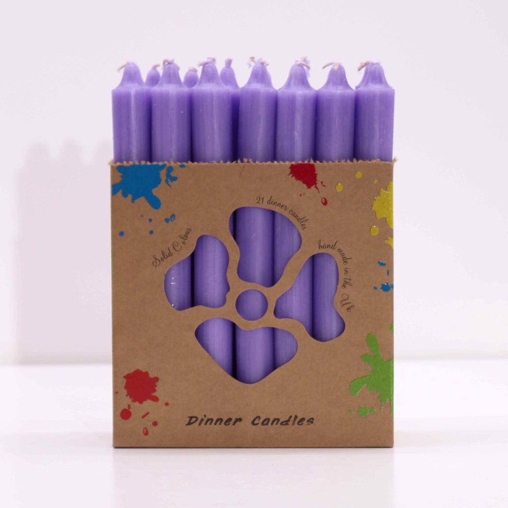 Ensemble de 21 bougies de table couleur unie - Lilas rustique