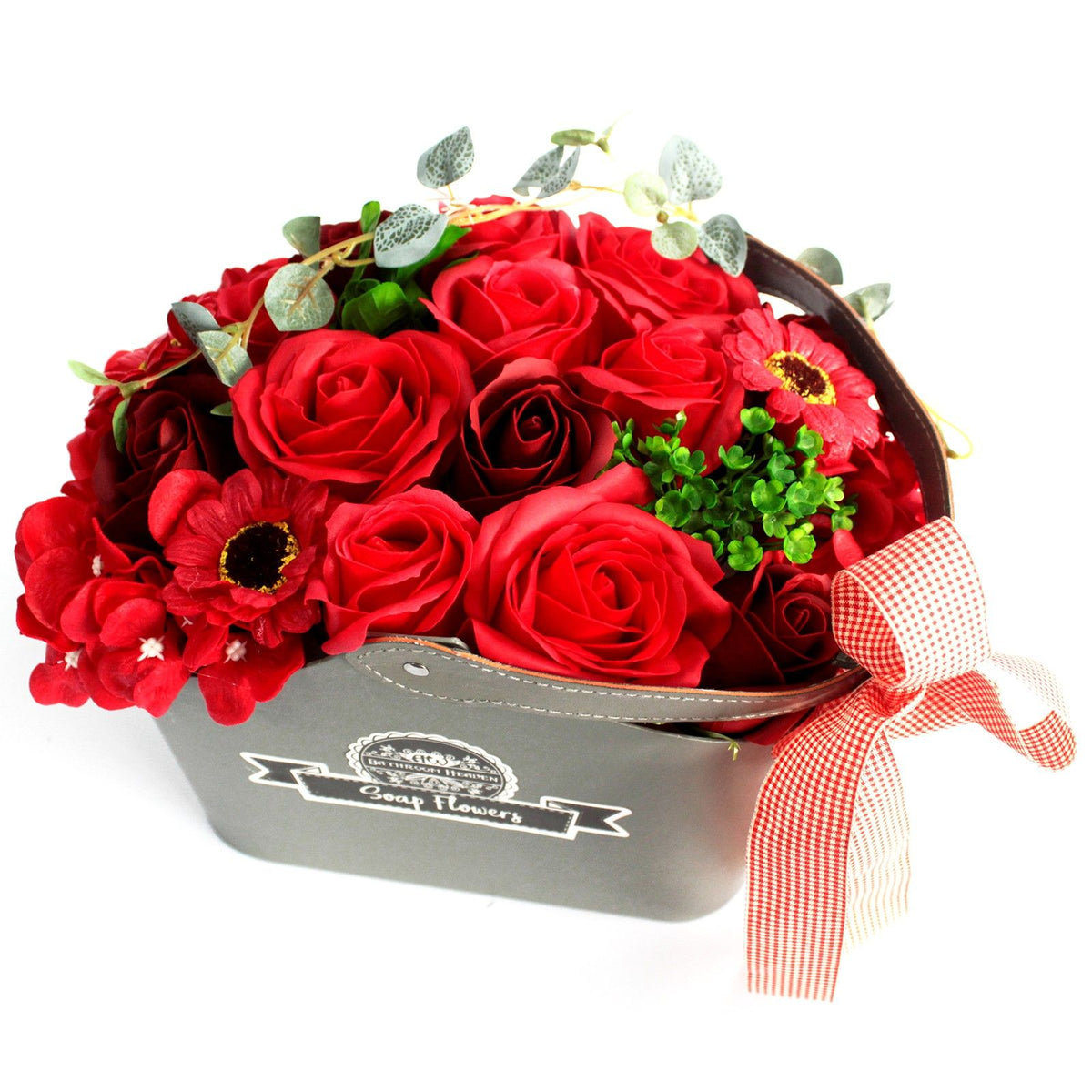 Panier de bouquet de fleurs en savon - rouge