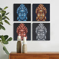 Ensemble de 4 détails de têtes de Bouddha dans le sable 40x40cm