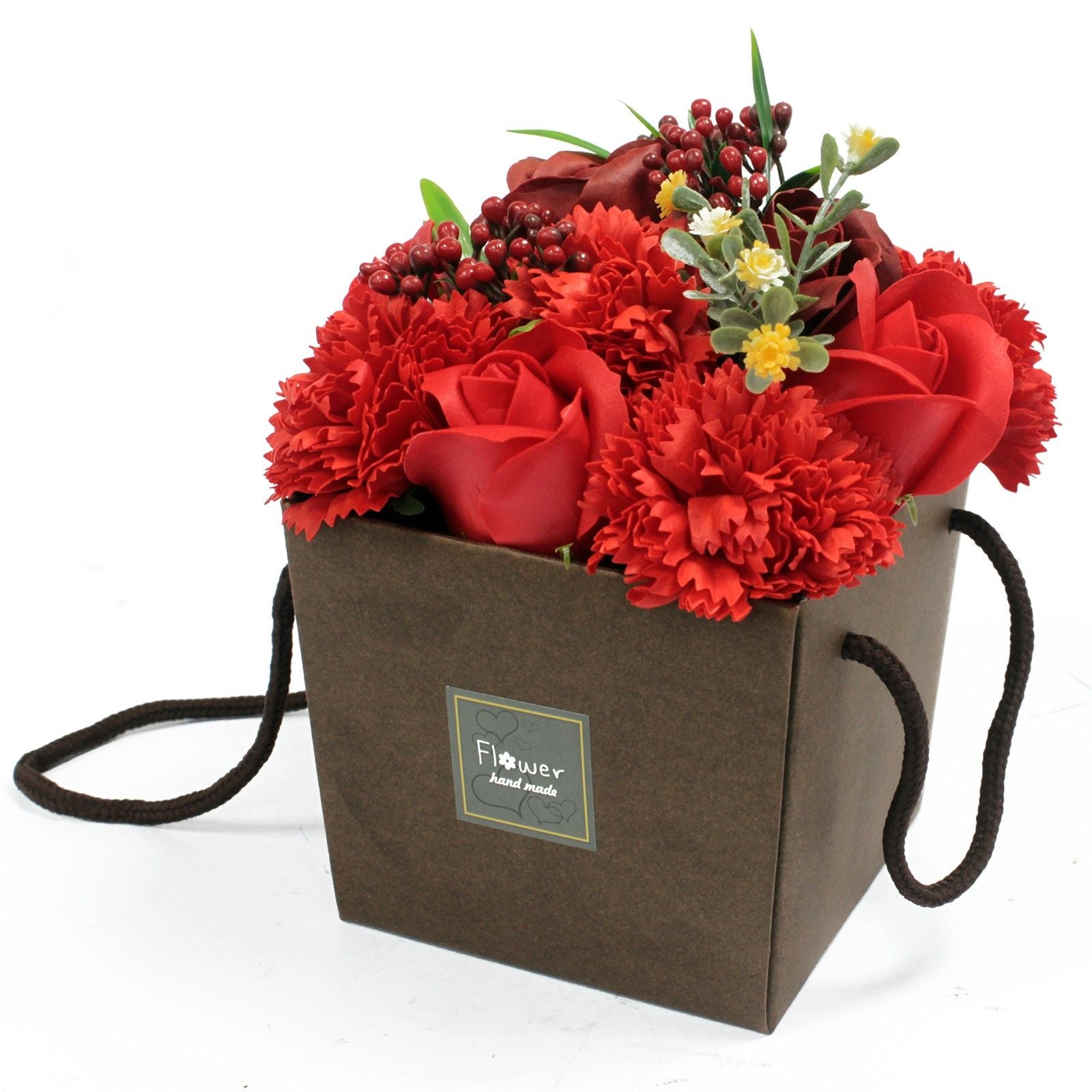 Bouquet de fleurs de savon - Roses rouges et œillets