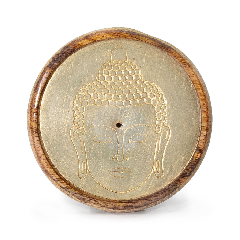 Tête de Bouddha en or sur bois de manguier