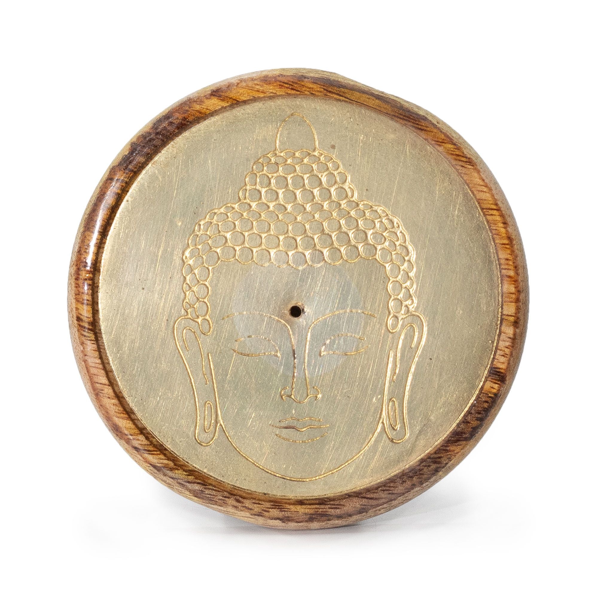 Tête de Bouddha en or sur bois de manguier