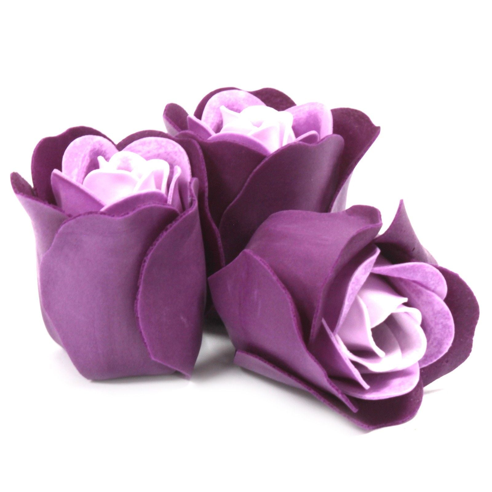 Coffret de 3 fleurs en savon dans une boîte en forme de cœur - Roses et lavande