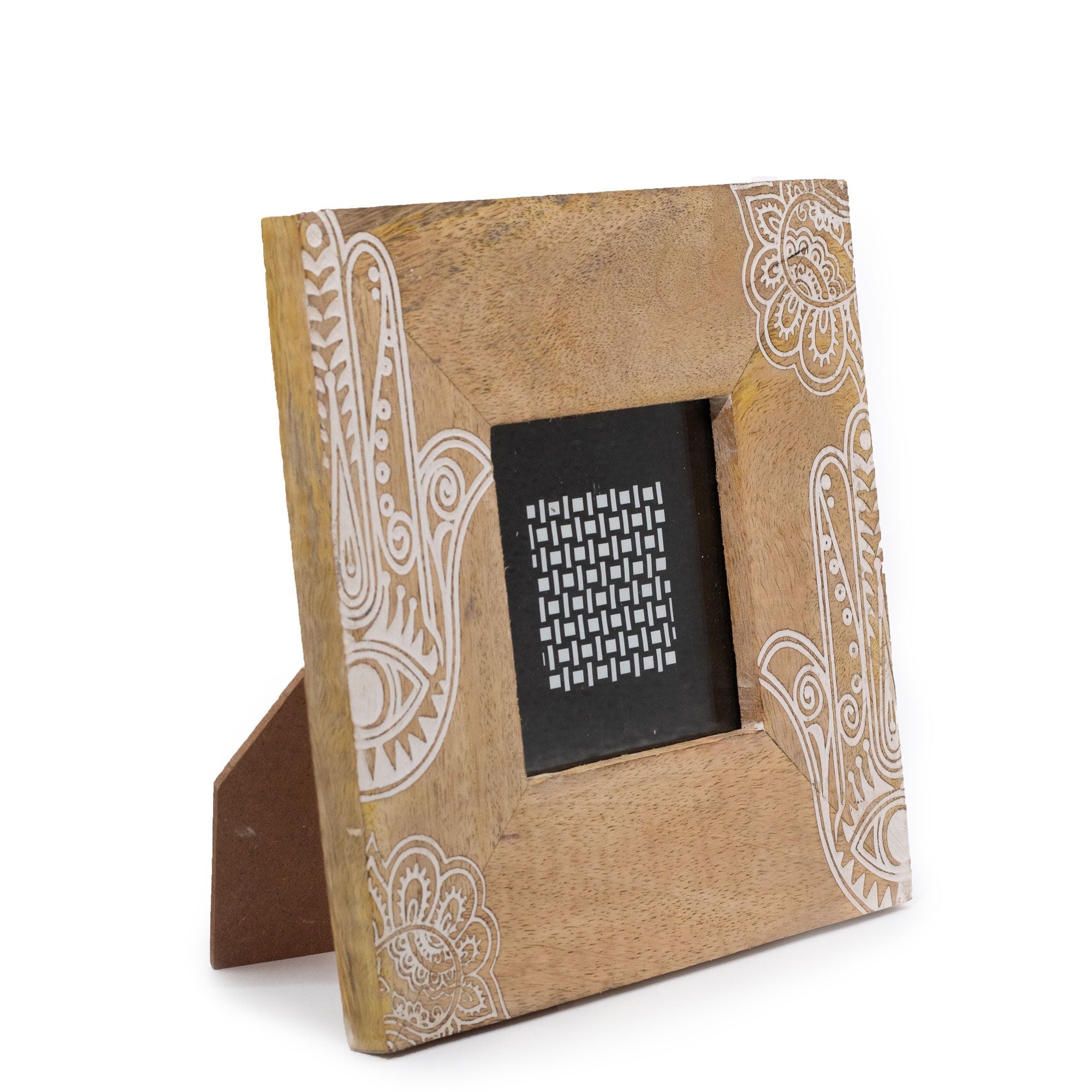 Petit cadre en bois de manguier (pour 10x10cm) 20x20x2cm - Hamsa blanc