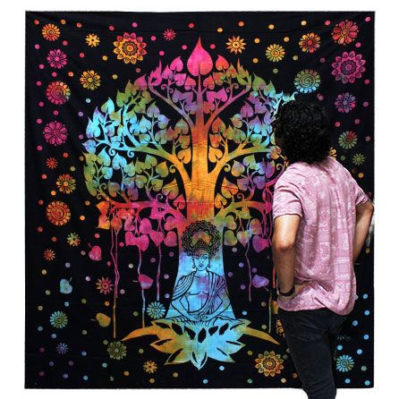Couverture en coton simple + tapisserie - Arbre de la Bodhi