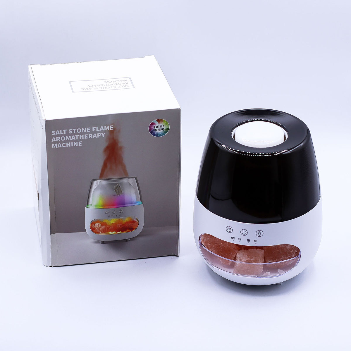 Diffuseur d'arômes avec effet flamme de pierre de sel - USB blanc - Changement de couleur et minuterie