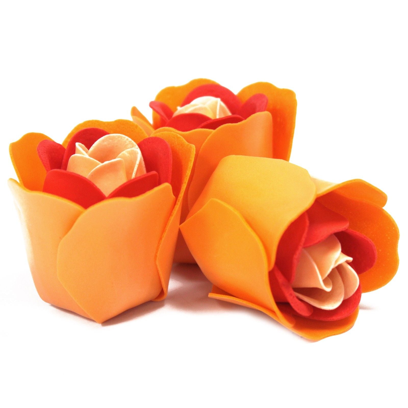 Ensemble de 3 fleurs en savon dans une boîte en forme de cœur - Roses pêche