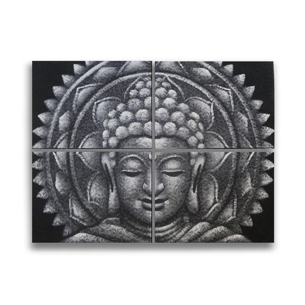 Détail d'un brocart mandala de Bouddha gris 30x40cm x 4