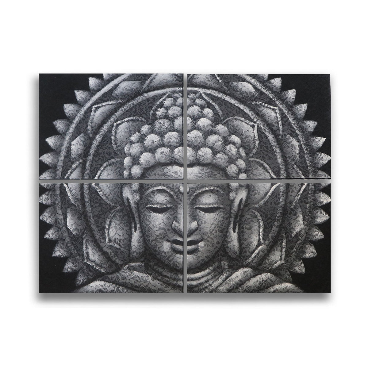 Détail d'un brocart mandala de Bouddha gris 30x40cm x 4
