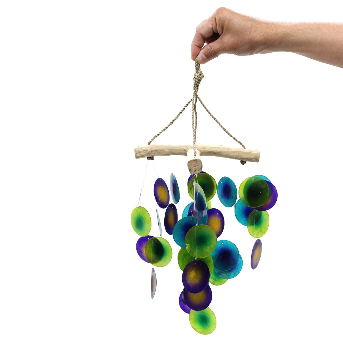 Carillon éolien en bois flotté - Vert et violet