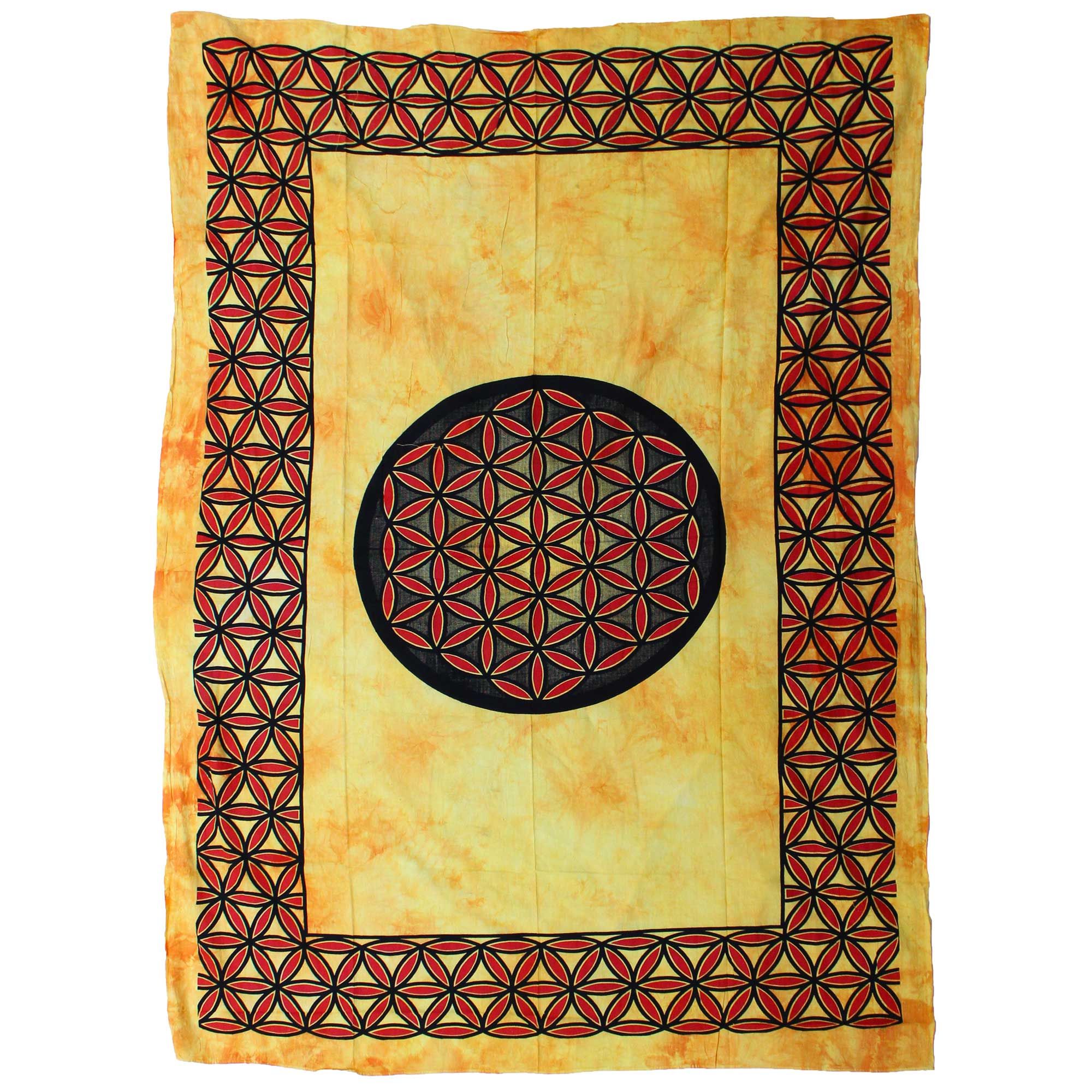Couverture en coton simple + tenture murale - Fleur de Vie - Orange
