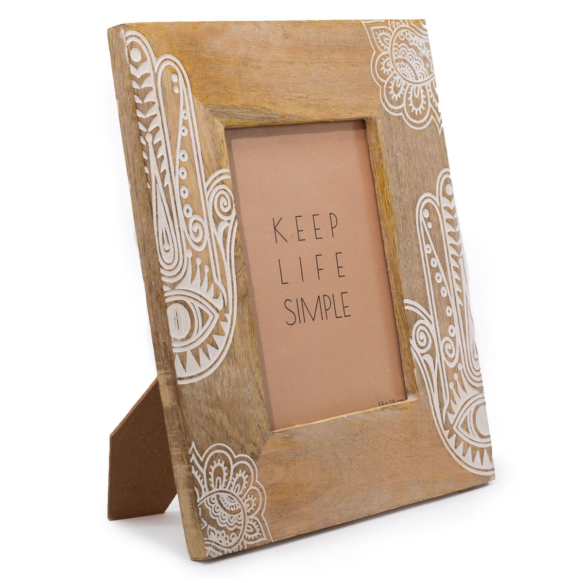 Grand cadre en bois de manguier (pour 13 x 18 cm) 28 x 23 x 2 cm - Hamsa blanc